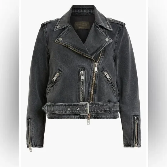 NEW NWT All Saints Balfern Denim Biker Jacket in Washed grey size 2 women’s - Picture 14 of 14